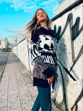 Cardigan Black/Bordeaux con frange e cinta