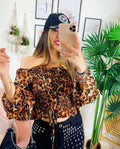 Blusa scollo a barchetta maculata
