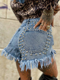 Short jeans con borchie