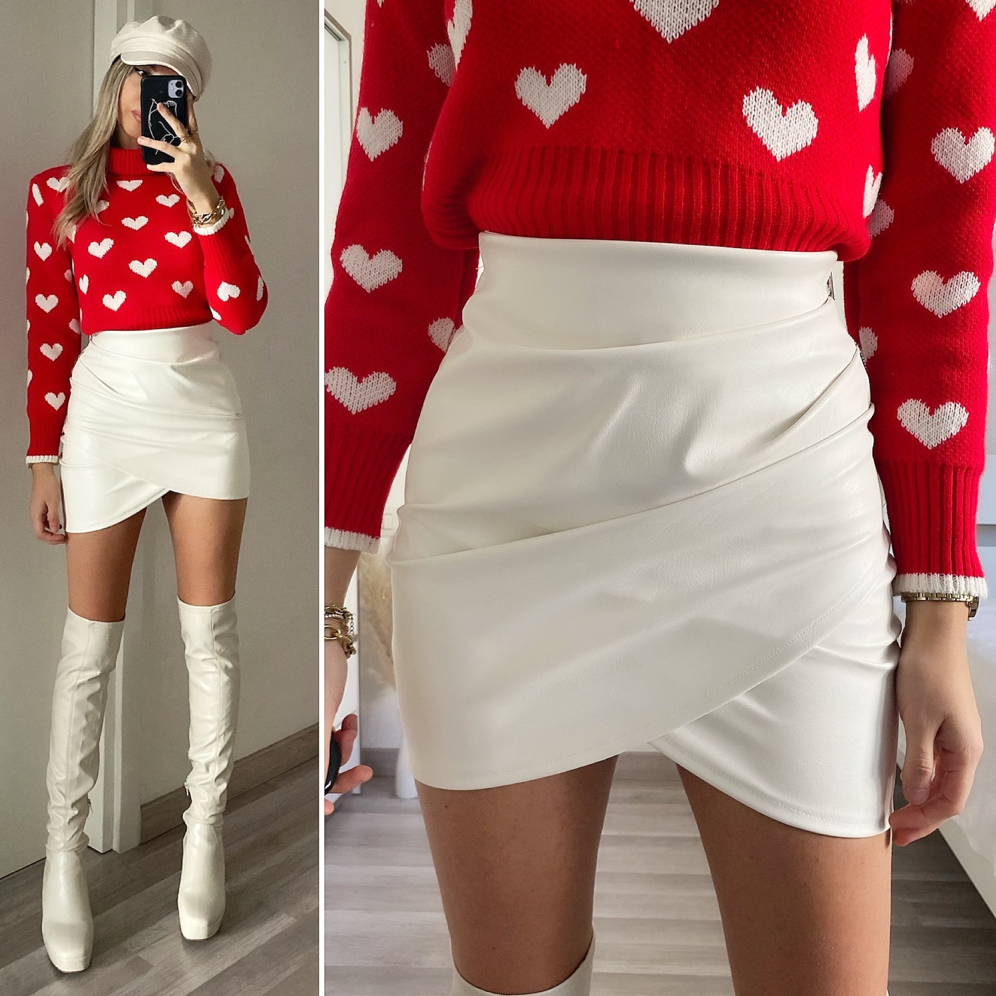 Gonna in ecopelle con zip laterale bianca