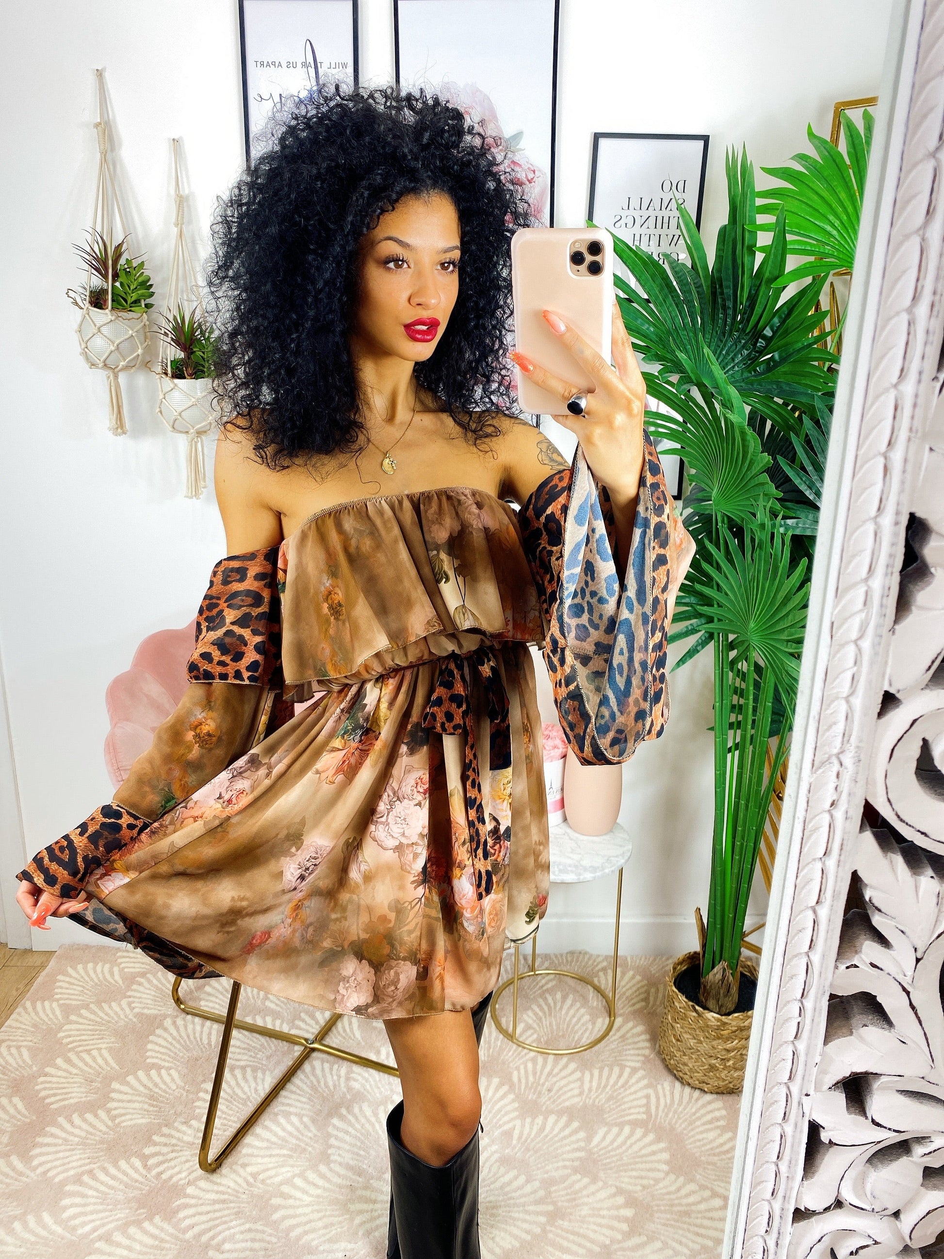 Abito a kimono maculato beige