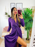 Abito glitterato lungo con nodo Purple