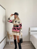 Maxi maglione collo alto con cavalli base Fuxia
