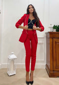 Completo giacca e pantalone strass rosso