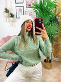 Maglione top quality con perle menta