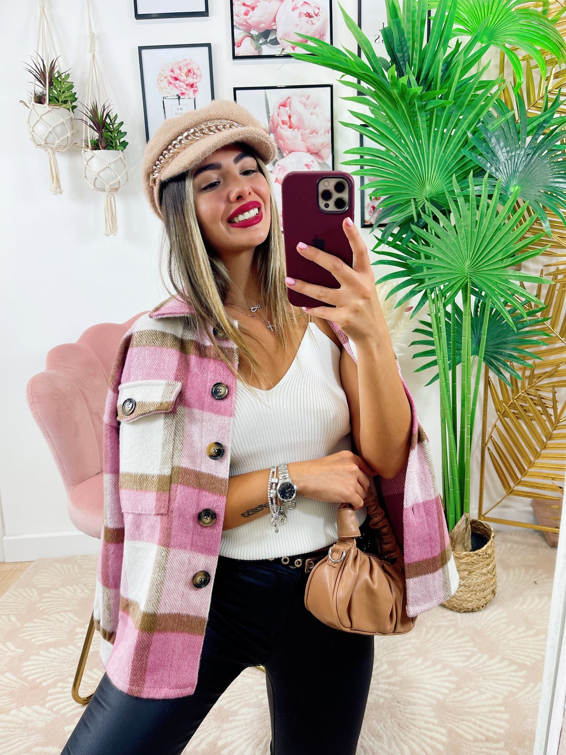 Giacca a quadri rosa