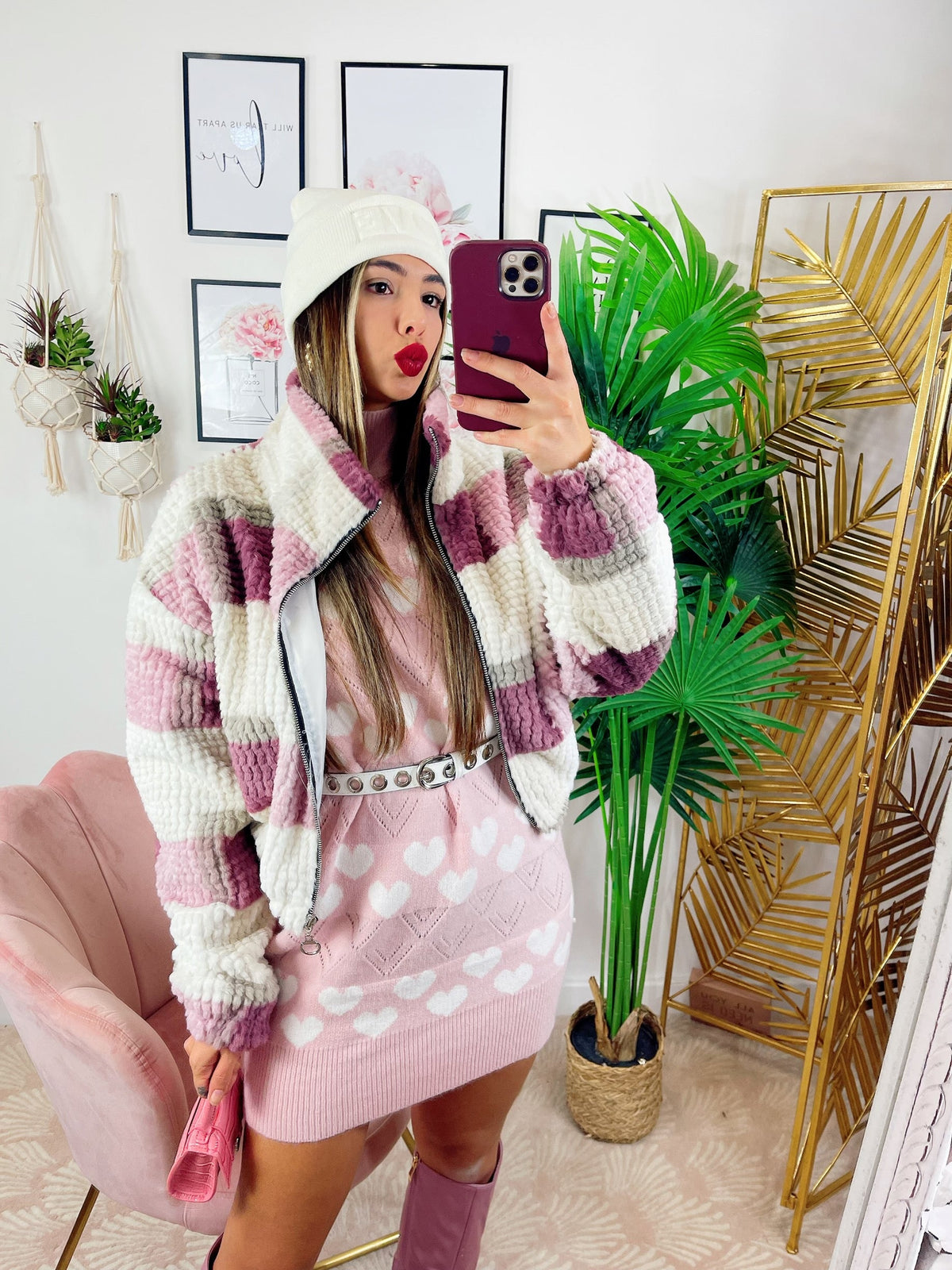 Giacchino a quadri con zip peonia