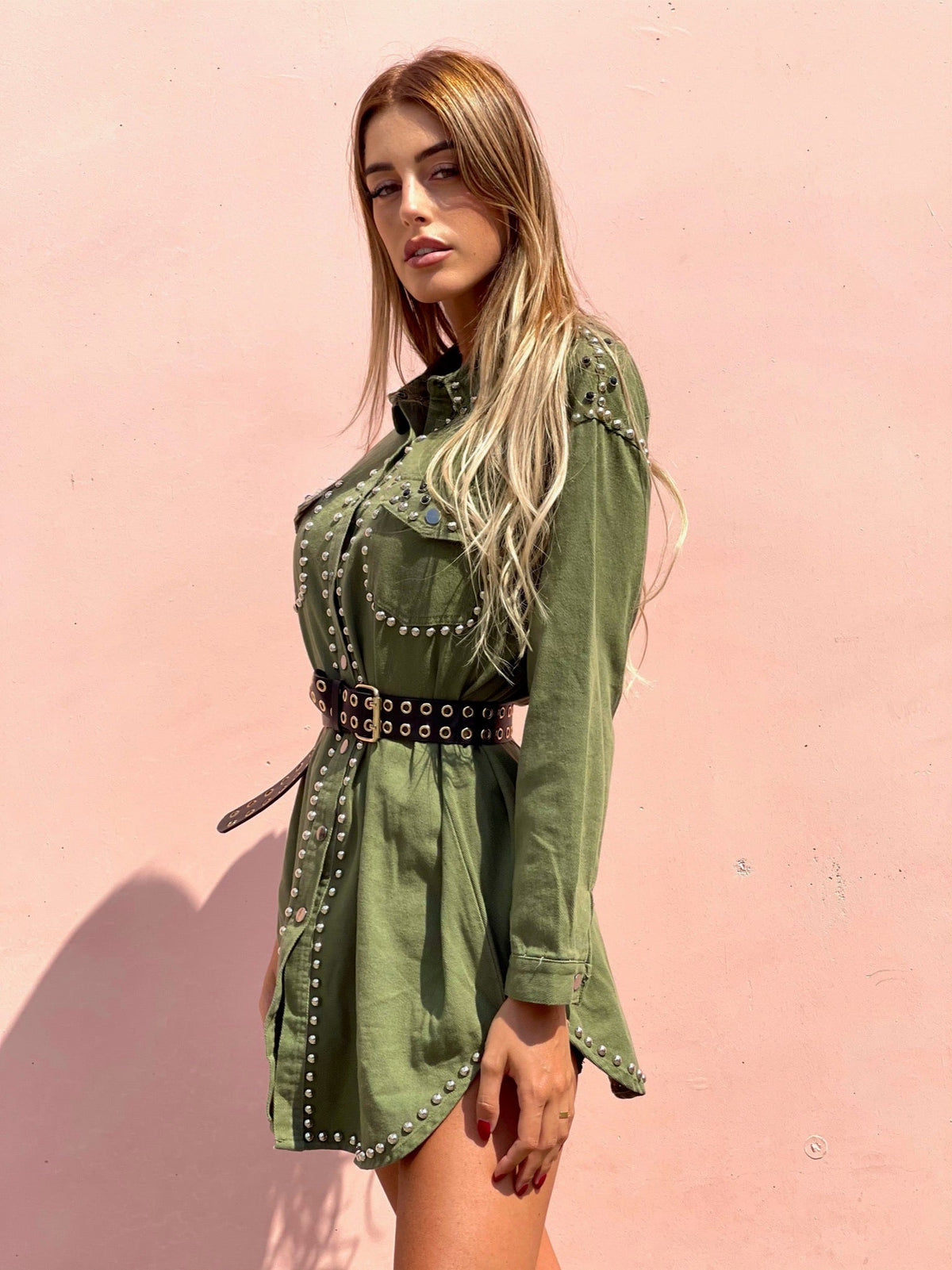 Abito con borchie manica lunga Verde