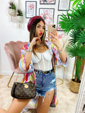 Kimono etnico celeste e fuxia