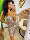Abito aderente con paillettes platino