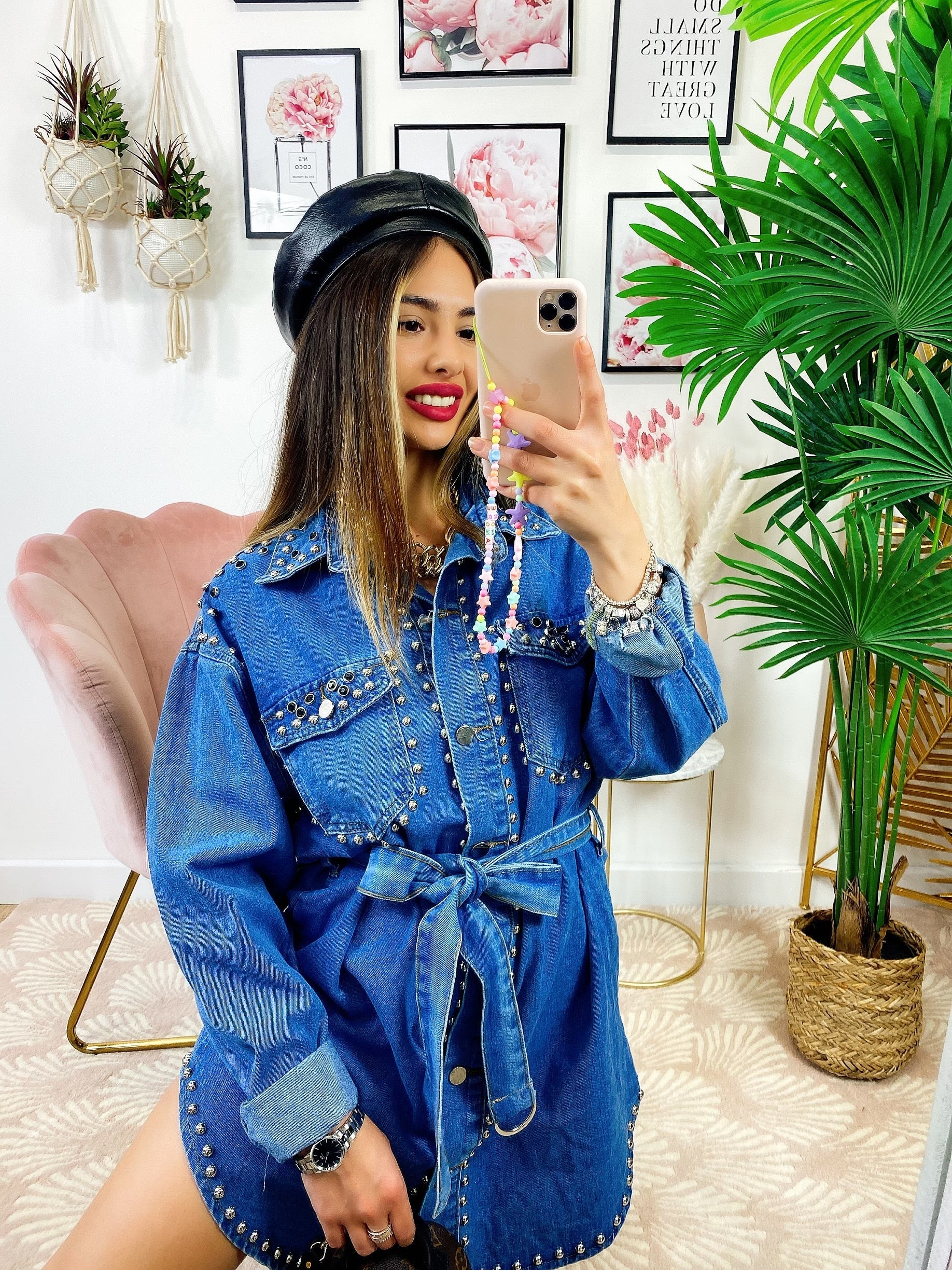 Abito Denim con borchie