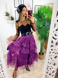 Gonna in tulle a balze purple