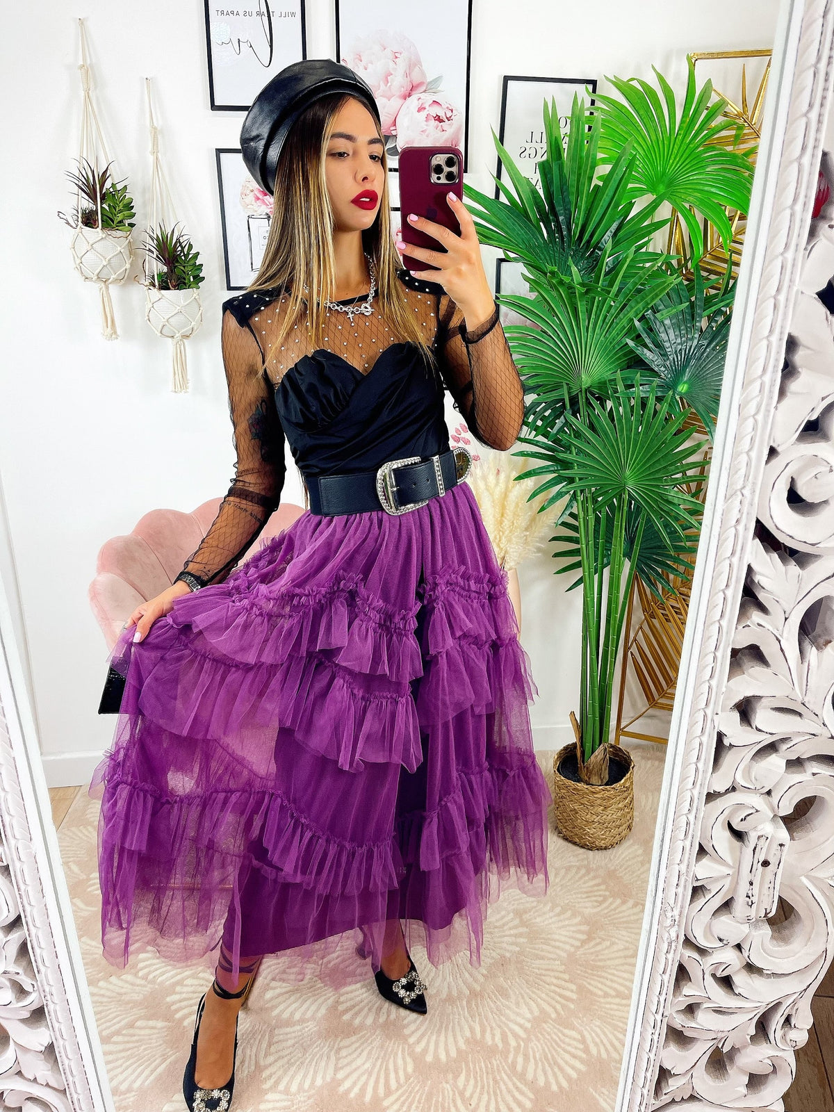 Gonna in tulle a balze purple