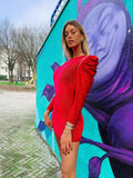 Abito in velluto con glitter argento manica bombata