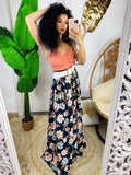 Maxi gonna in raso con fiori multicolore