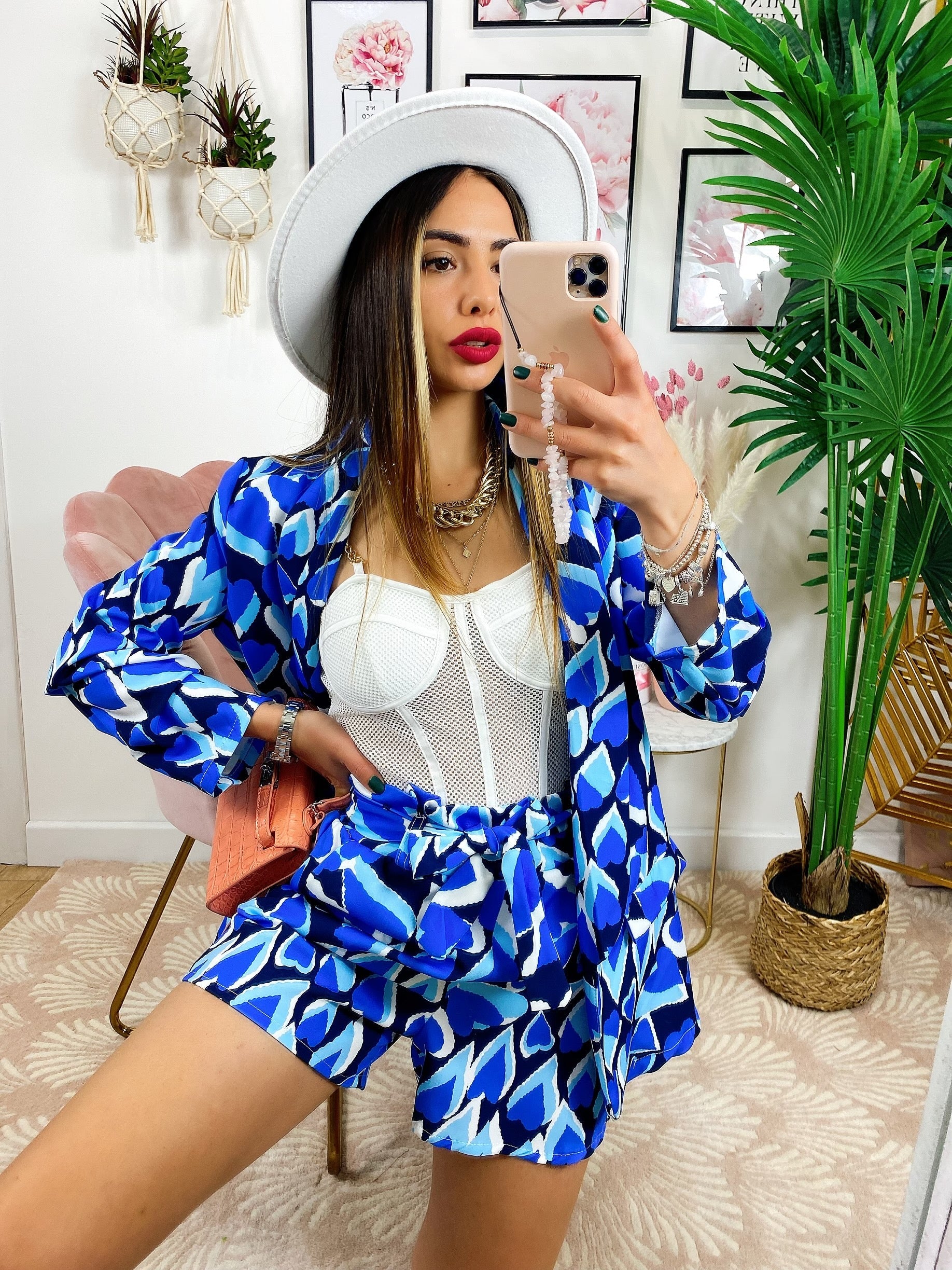 Completo giacca e pantalone cuori blu