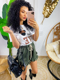 Short verde militare con arricciatura