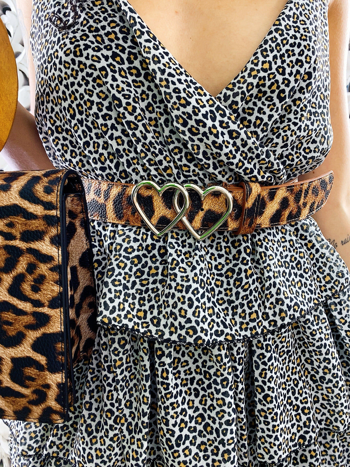 Cintura con cuori trama animalier