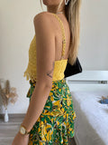 Top in pizzo giallo con pizzo