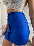 Completo giacca e gonna bottoni oro blu