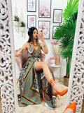 Abito lungo con spacco dettaglio tiffany orange