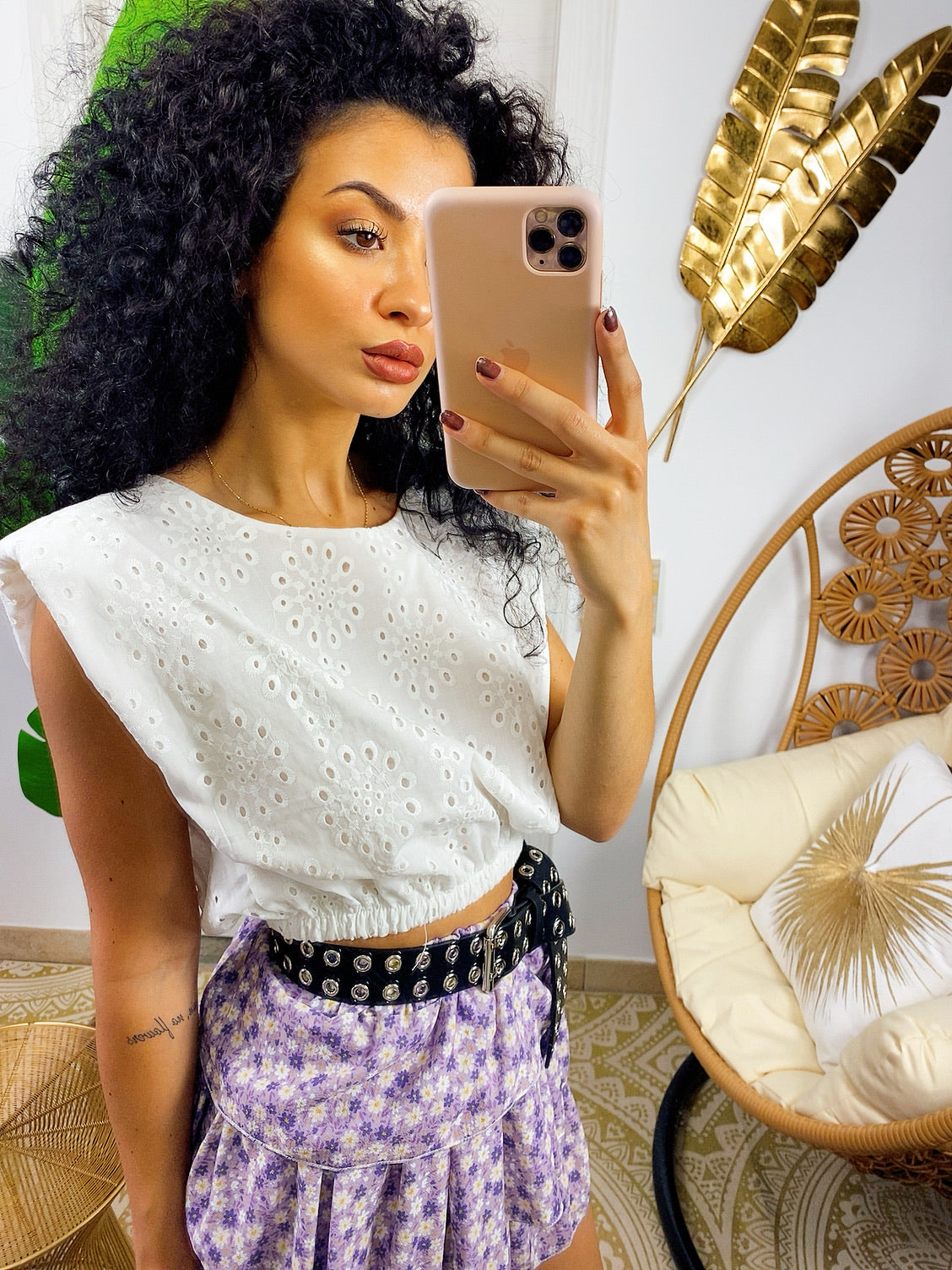 Top con spalline bombate pizzo San Gallo