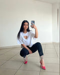 T-shirt bianca con cuore e strass