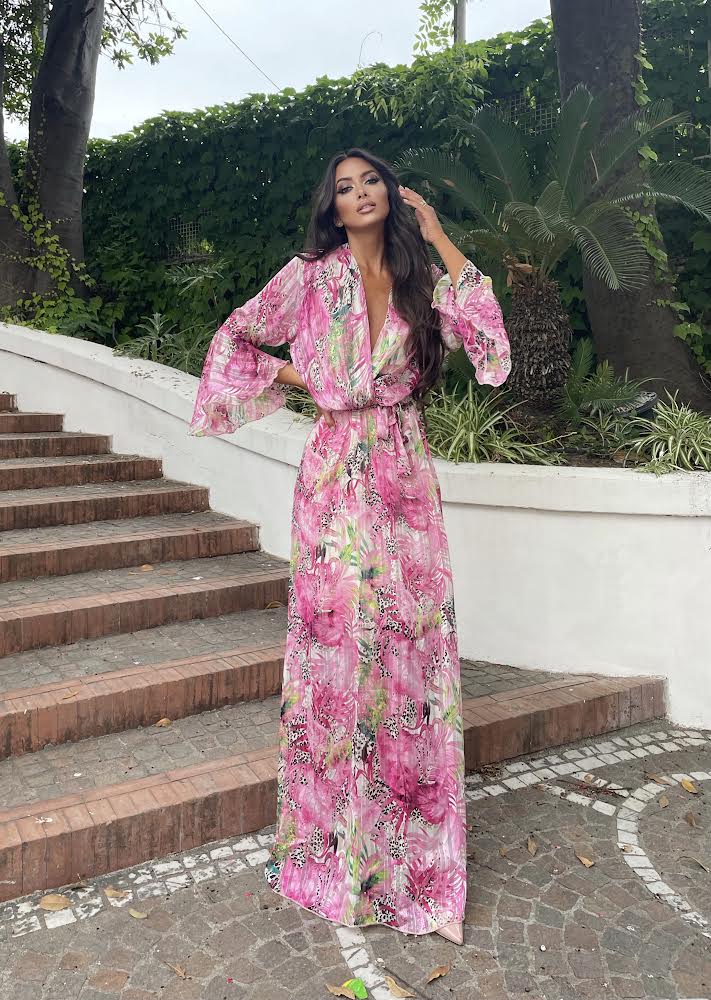 Abito rosa ricamo a fiori