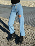 Jeans con strass e cuore