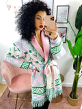 Cardigan frange e cinta rosa e verde