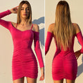 Abito con arricciatura e maniche lunghe fuxia