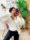 Maglione con onde e bottoni gioiello Bianco