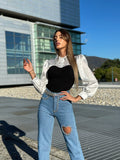 Maglia con camicia e strass nero