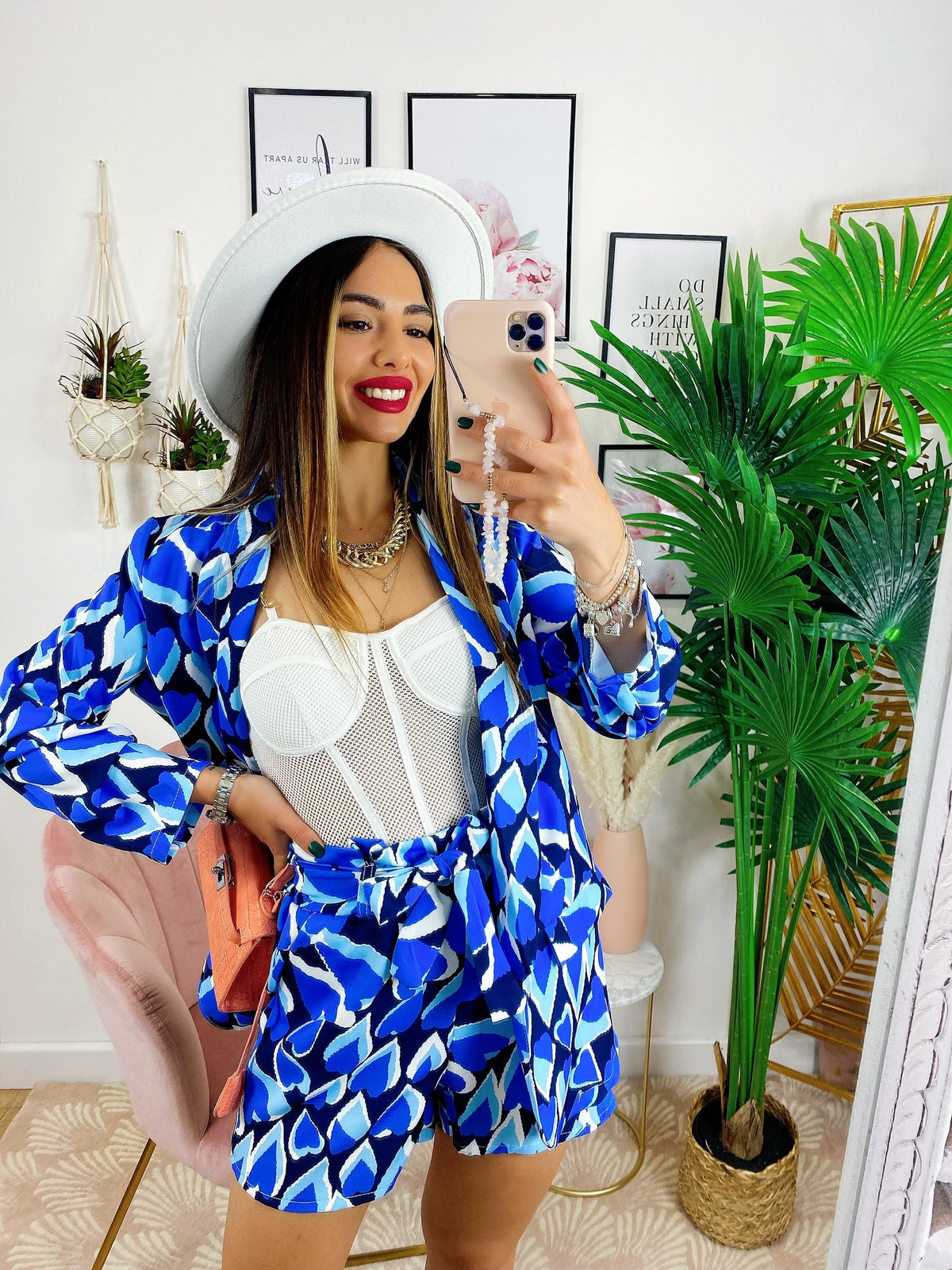 Completo giacca e pantalone cuori blu