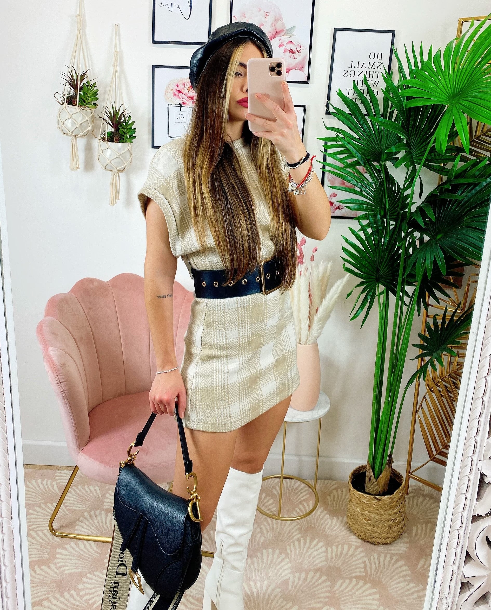 Set gonna e maglia crop beige