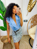 Body con scollo a V e rouches