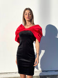 Abito in velluto con maxi fiocco rosso