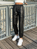 Pantalone in ecopelle con catenina nero