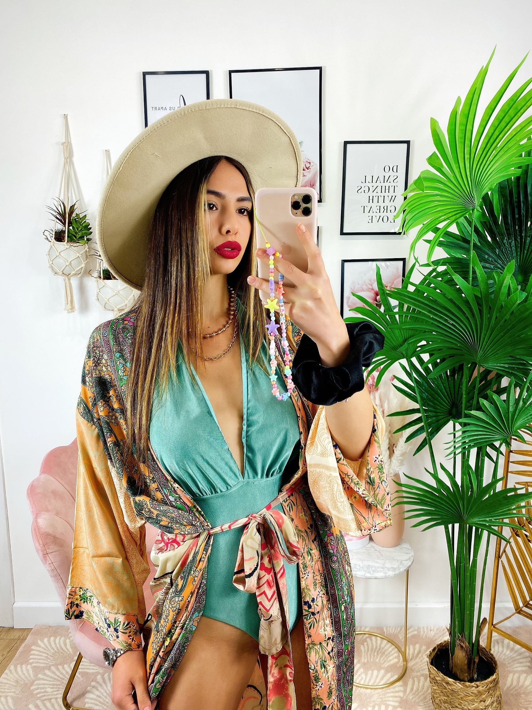 Kimono in seta etnico colori pescati