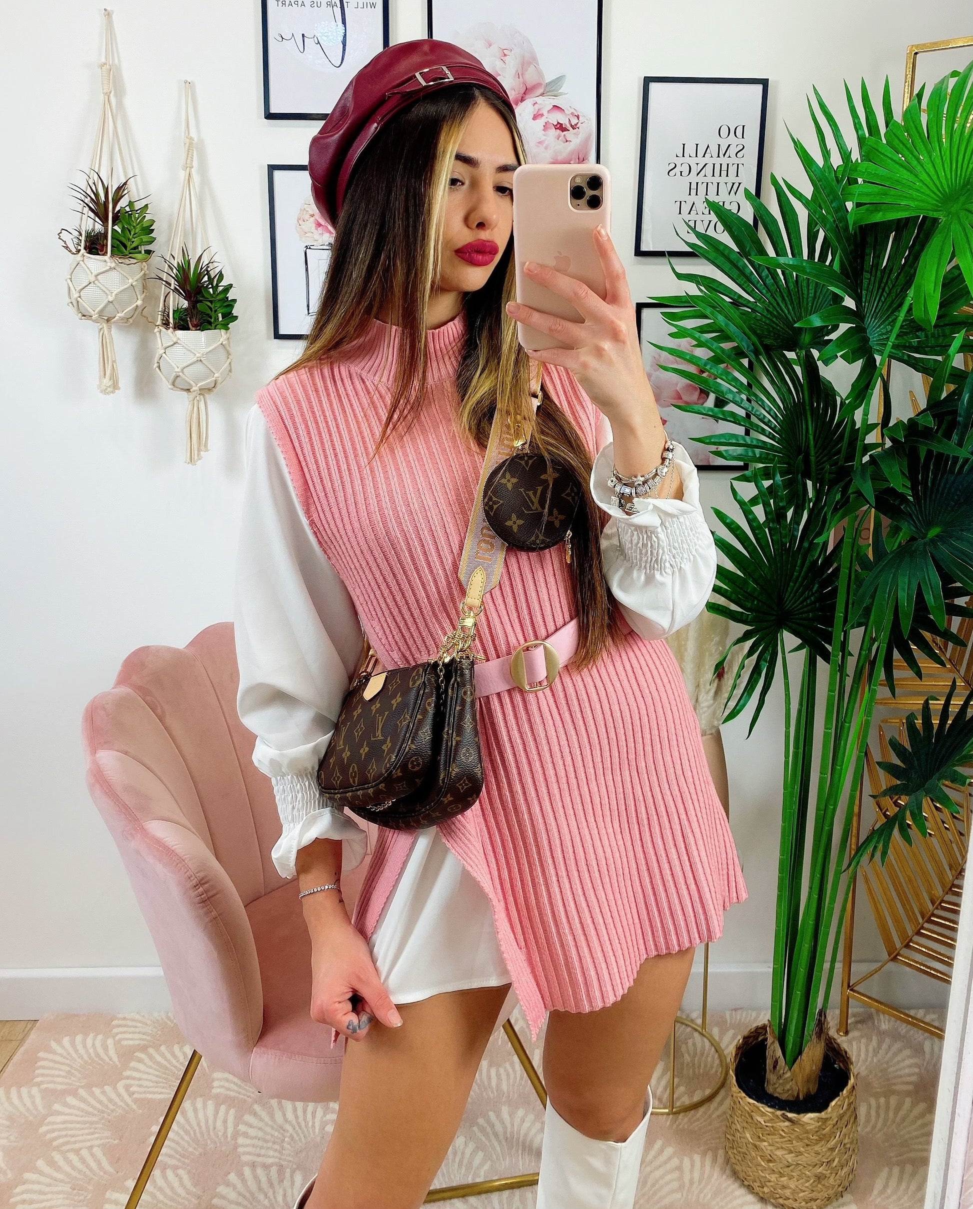 Abito due pezzi con cintura Rosa