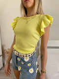 Maglia a costine gialla con catena