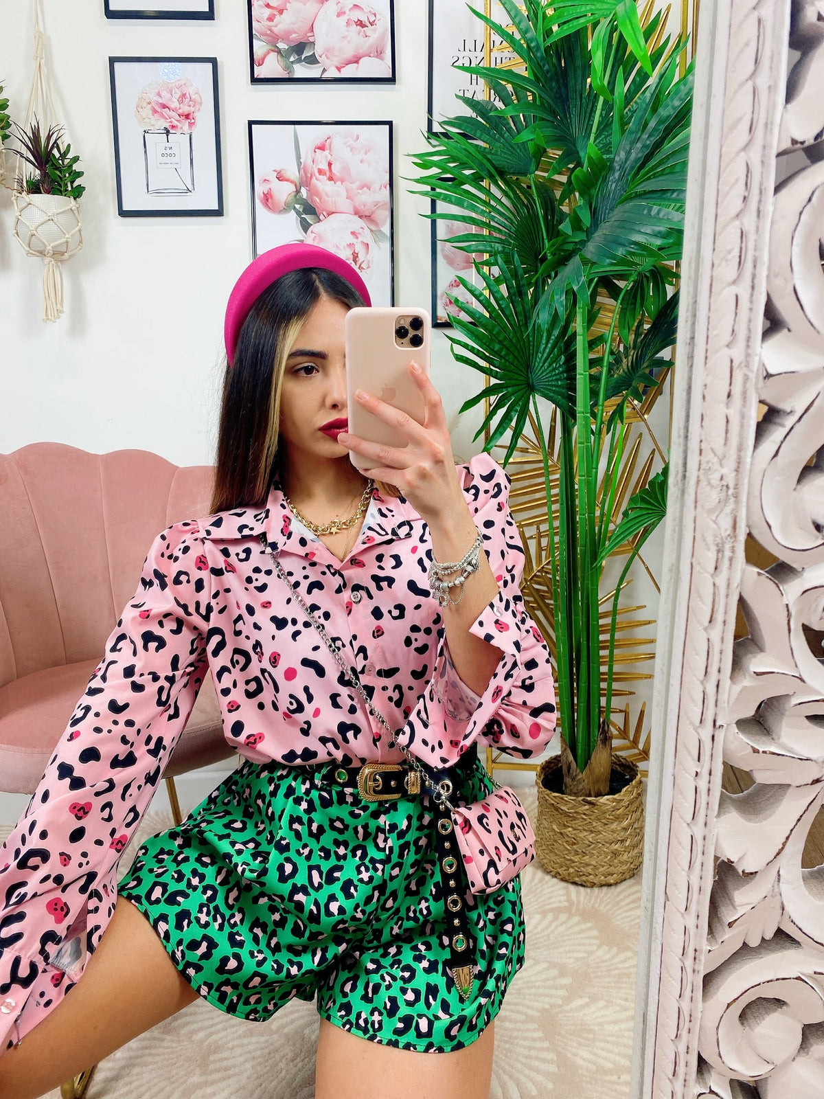 Camicia maculata con borsetta Rosa