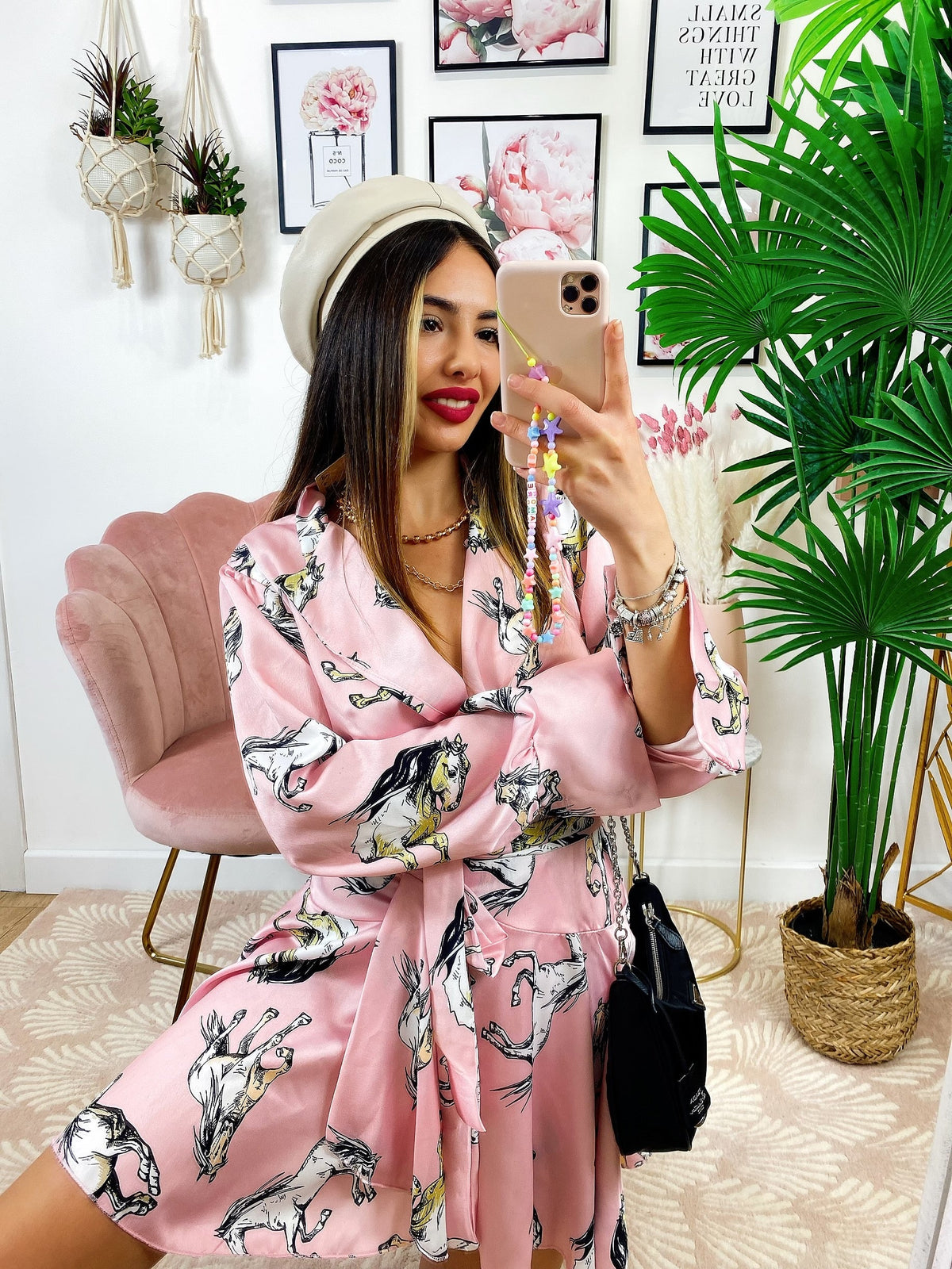 Kimono ad abito stampa cavallo Rosa