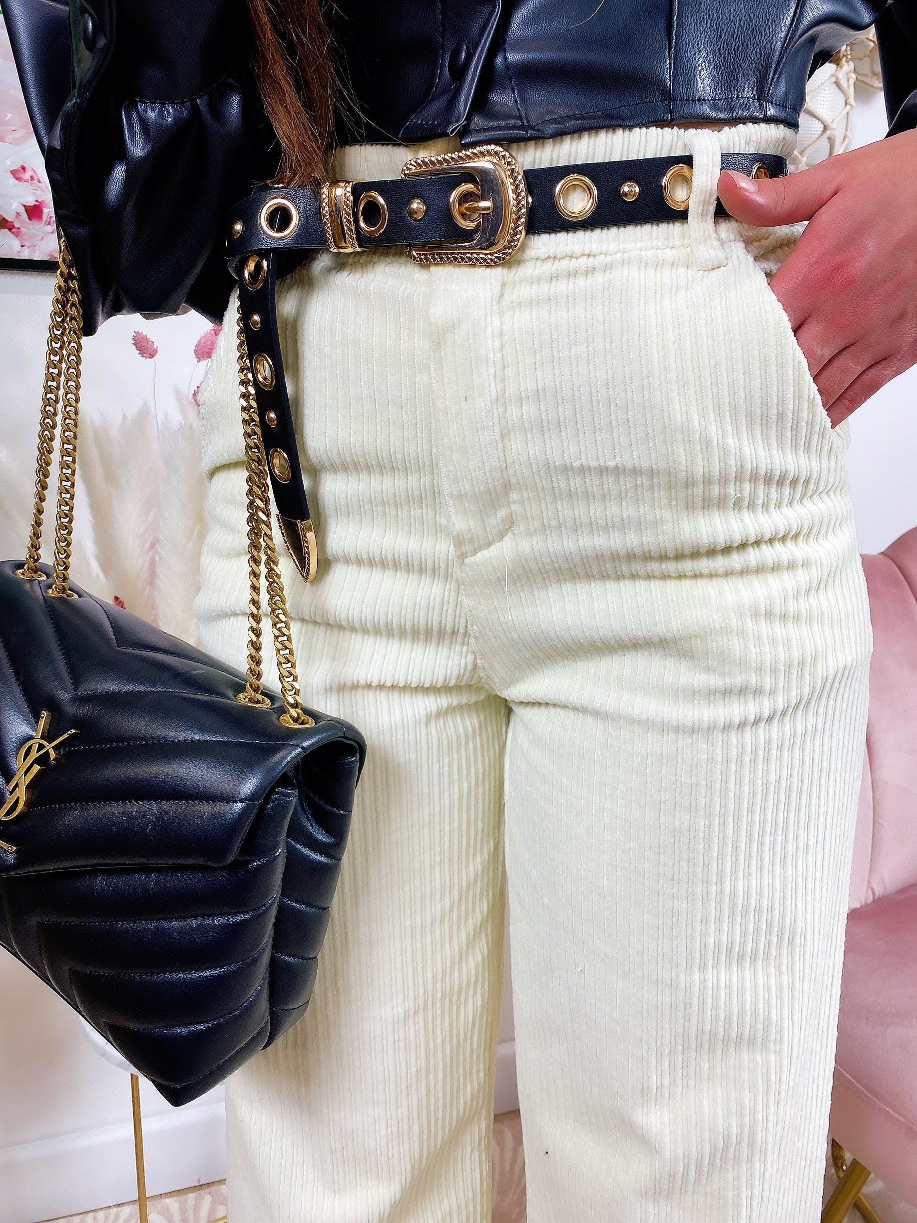 Pantalone a zampa larga a costine