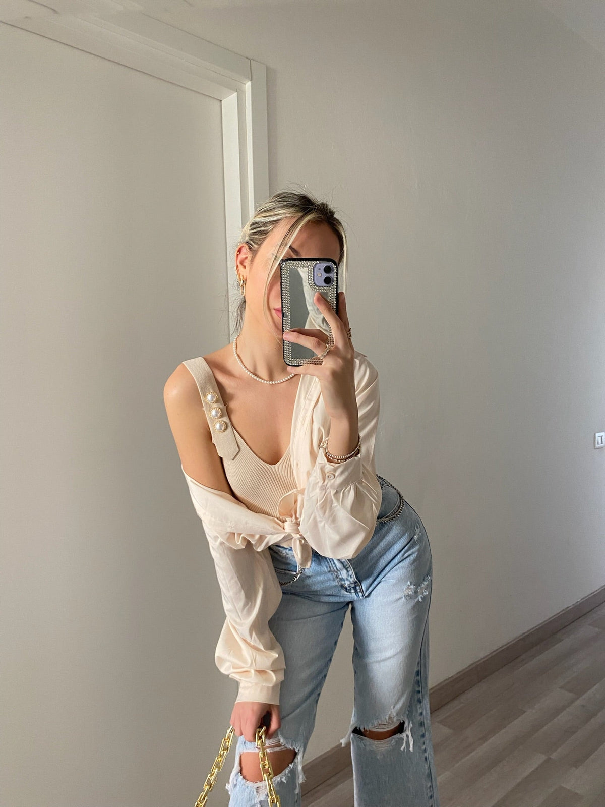 Top più camicia beige