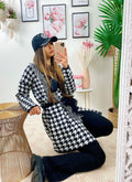 Cardigan Pied de poule con frange e cinta