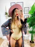 Kimono o abito etnico nero Fiori Rosa