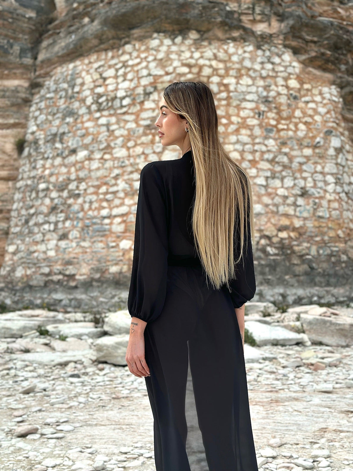 Pareo/ kimono nero con cintura oro