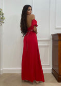 Abito rosso scollo a barchetta