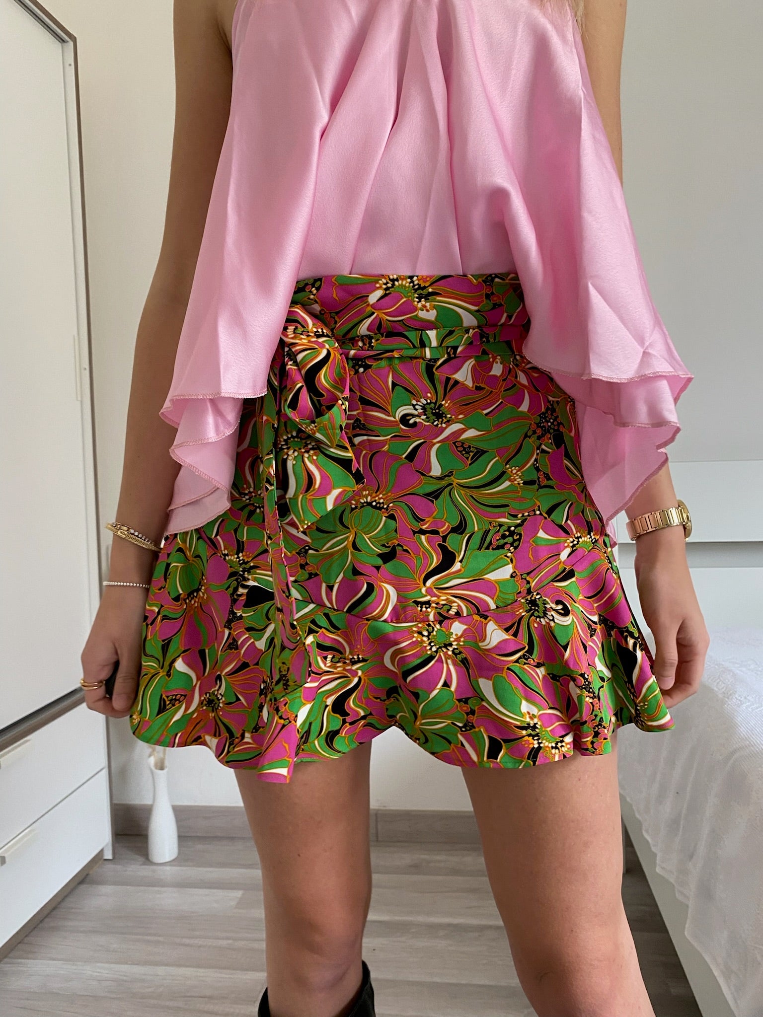 Gonna a fiori Fuxia verde